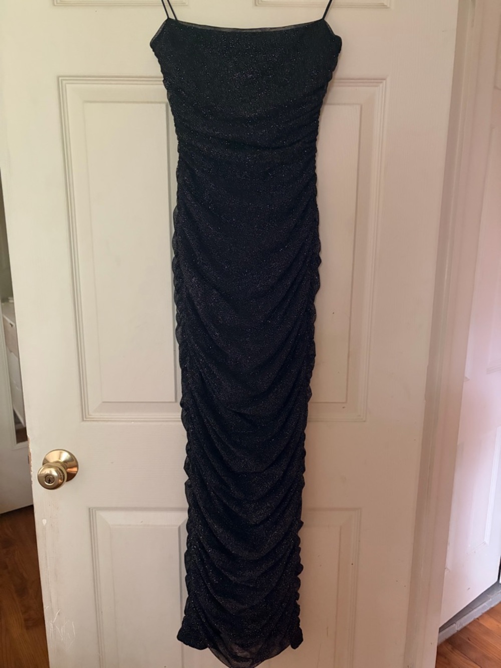 Babyboo Black Sparkle Ruched Slip Dress